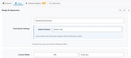 Design & Appearance Panel - Click to expand