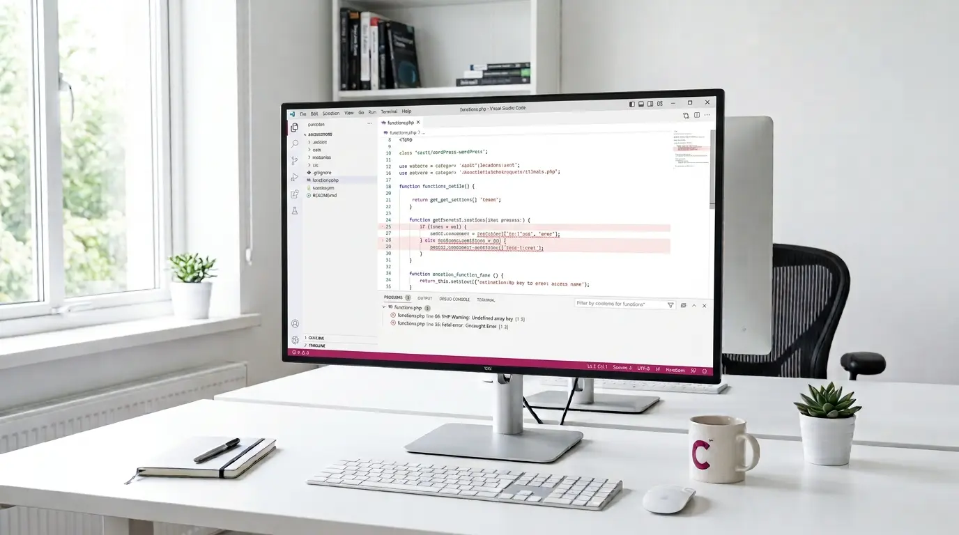 WordPress developer diagnosing and fixing a broken WordPress site