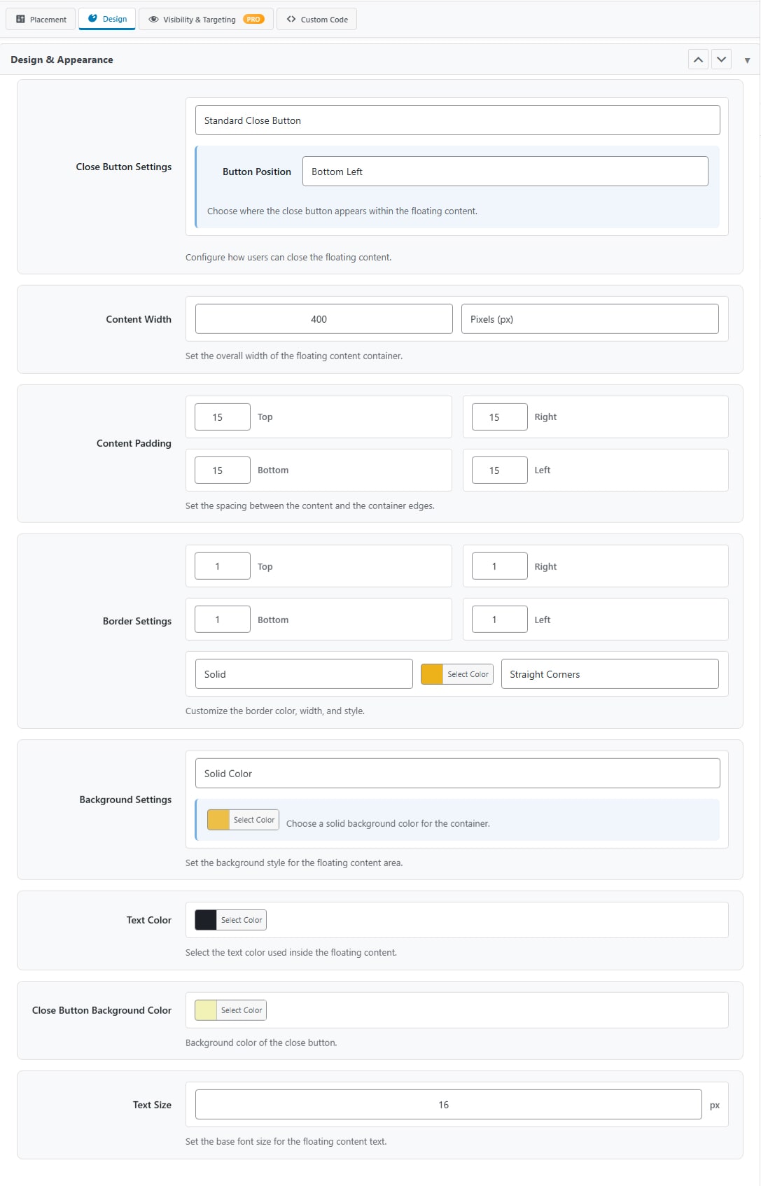 Design Settings